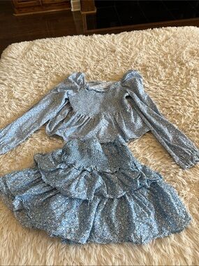 Janie and Jack Light Blue Floral Smocked Two-Piece Dress-Up Set